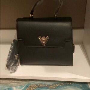 Valentino Orlandi Black Satchel with Gold Accents
